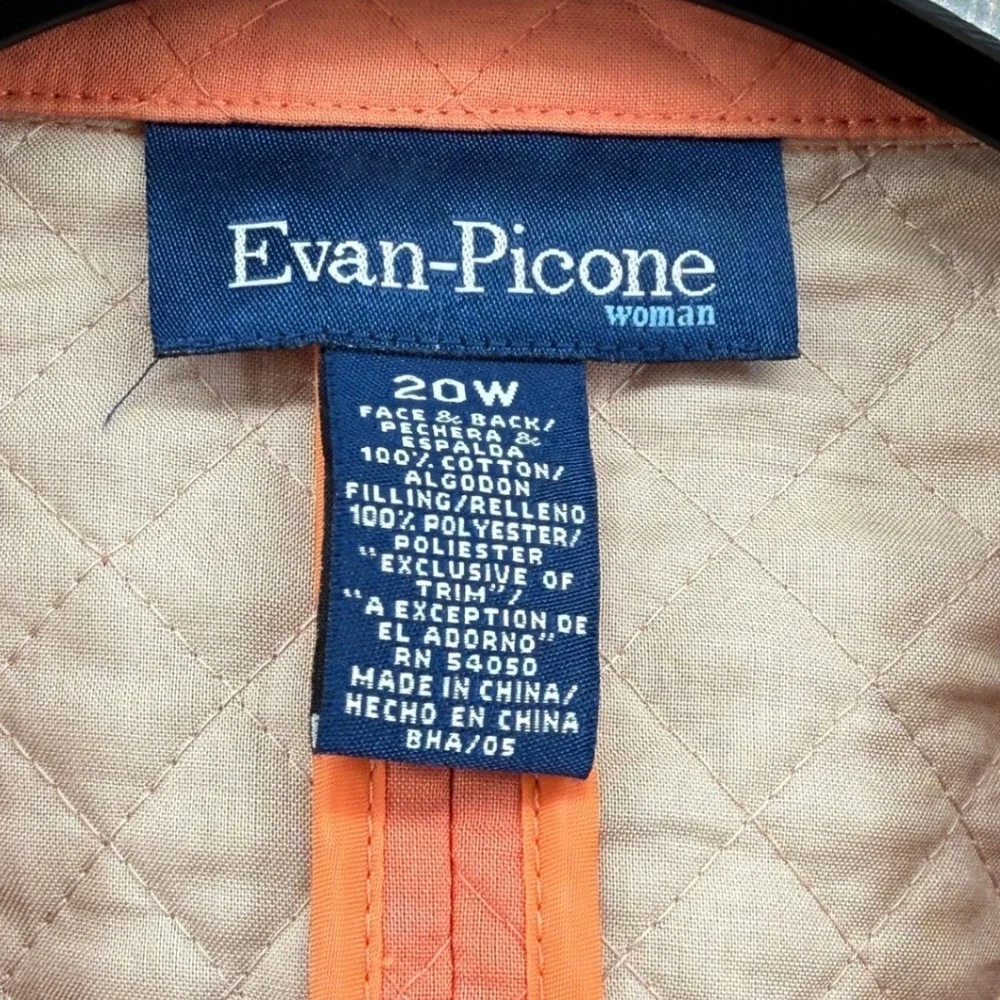 Evan Picone Womens 20W Pre-Owned Quilted Blazer Coral Orange Trim Open Barn Coat